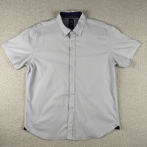 Con.Struct Mens Shirt XL White Blue Polka Dot Slim Fit Stretch Button Down‎ Top